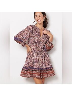 Cleobella Reign Mini Dress V Neck Button Front Paisley Floral Women's Size Small